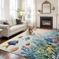 thumbnail image 1 of 5'x8' Area Rugs, Underwater Fish Indoor Outdoor Area Rug for Living Room Bedroom, Coastal Coral Starfish Retro Beige Washable Bathroom Rugs Kitchen Floor Carpet Mats Home Decor Aesthetic, 1 of 8