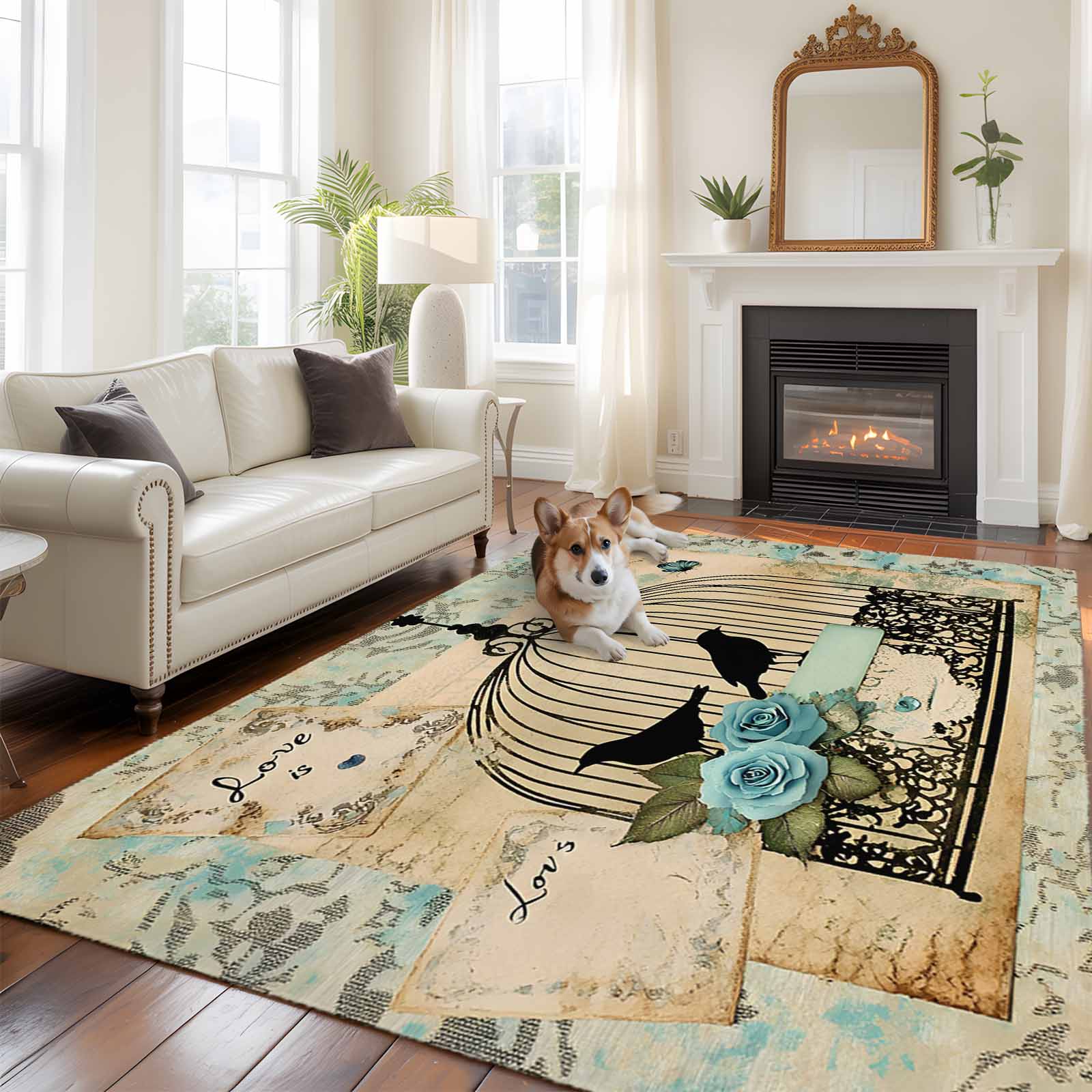 5'x8' Area Rugs, Vintage Bird Cage Indoor Outdoor Area Rug for Living ...