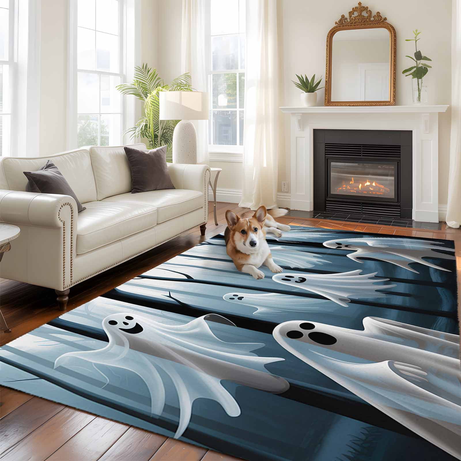 Ghost Rugs 5'x8' Area Rugs, White Ghost Halloween Indoor Outdoor Area Rug for ...