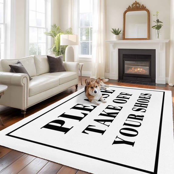 5'x8' Area Rugs, White Letter Indoor Outdoor Area Rug for Living Room Bedroom, Modern Minimalist White Text Striped Washable Bathroom Rugs Kitchen Floor Carpet Mats Home Decor Aesthetic