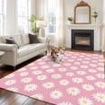 thumbnail image 1 of 5'x8' Area Rugs, White Pink Daisy Indoor Outdoor Area Rug for Living Room Bedroom, Spring Summer Floral Botanical Washable Bathroom Rugs Kitchen Floor Carpet Mats Home Decor Aesthetic, 1 of 8
