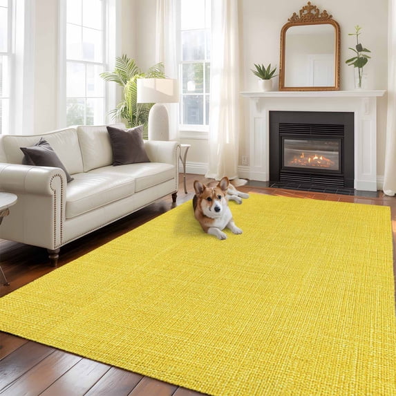 5'x8' Area Rugs, Yellow Burlap Texture Indoor Outdoor Area Rug for Living Room Bedroom, Farmhouse Vintage Yellow Washable Bathroom Rugs Kitchen Floor Carpet Mats Home Decor Aesthetic