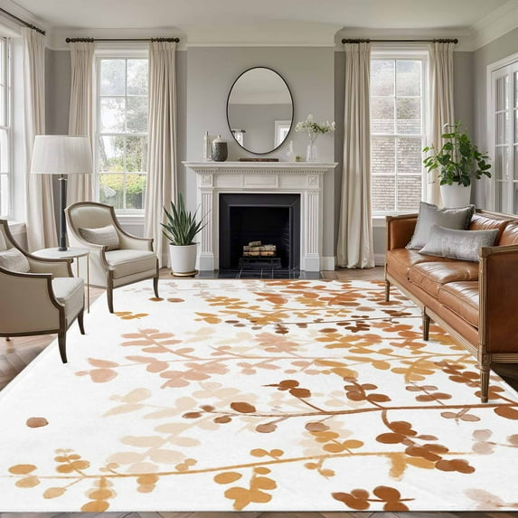 5'x8' Area Rugs, Yellow Leaves Indoor Outdoor Area Rug for Living Room Bedroom, Summer Botanical Washable Bathroom Rugs Kitchen Floor Carpet Mats Home Decor Aesthetic