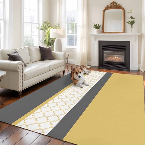 5'x8' Area Rugs, Yellow Morocco Indoor Outdoor Area Rug for Living Room Bedroom, Geometric Grey Stripes Modern Washable Bathroom Rugs Kitchen Floor Carpet Mats Home Decor Aesthetic