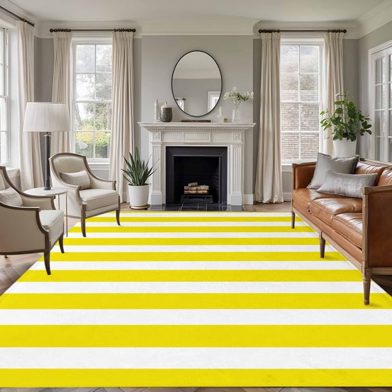 5'x8' Area Rugs, Yellow Striped Indoor Outdoor Area Rug for Living Room Bedroom, Modern Farmhouse Yellow White Stripes Washable Bathroom Rugs Kitchen Floor Carpet Mats Home Decor Aesthetic