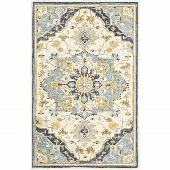 5'x8' Blue and Ivory Bohemian Rug