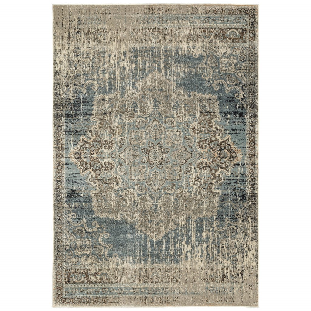 5â€™x8â€™ Blue and Ivory Medallion Area Rug