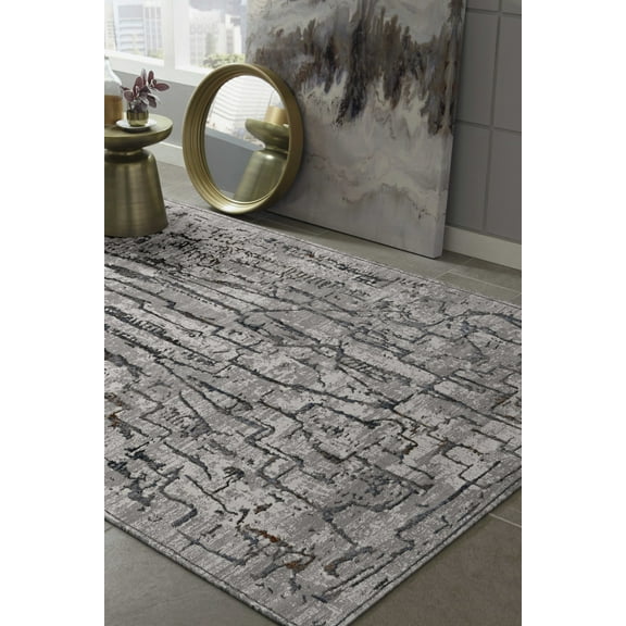 5'x8' Grey Machine Woven Abstract  Indoor Area Rug