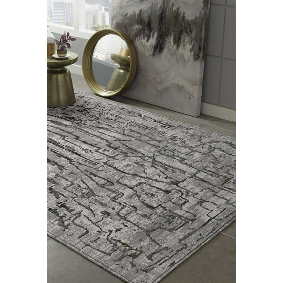 5'x8' Grey Machine Woven Abstract Indoor Area Rug