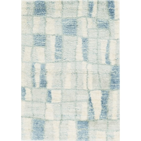 5'x8' Ivory Blue Machine Woven Abstract Blocks Indoor Area Rug