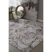 5x8 Ivory Grey Machine Woven Abstract Vermicular Indoor Area Rug
