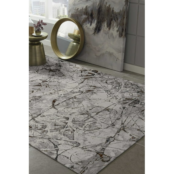 5'x8' Ivory Grey Machine Woven Abstract Vermicular Indoor Area Rug