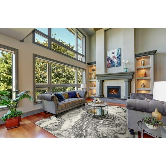 5'x8' Ivory Grey Machine Woven Marble Indoor Area Rug