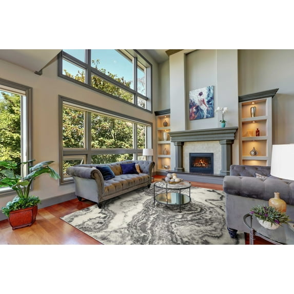 5'x8' Ivory Grey Machine Woven Marble Indoor Area Rug