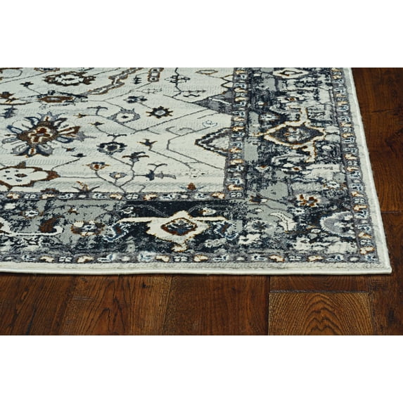 5'x8' Ivory Grey Machine Woven Traditional Indoor Area Rug