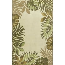 5'x8' Ivory Hand Tufted Bordered Tropical Leaves Indoor Area Rug