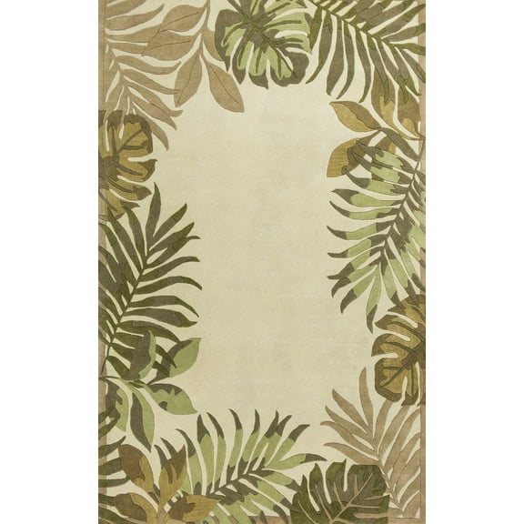 5'x8' Ivory Hand Tufted Bordered Tropical Leaves Indoor Area Rug