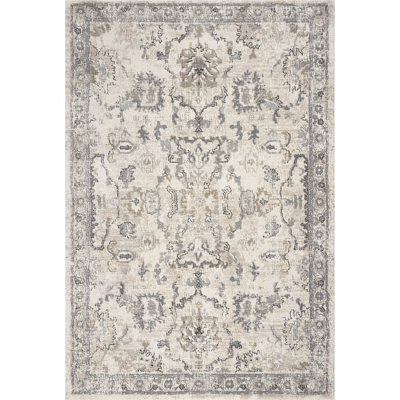 5'x8' Ivory Machine Woven Distressed Floral Traditional Indoor Runner Rug