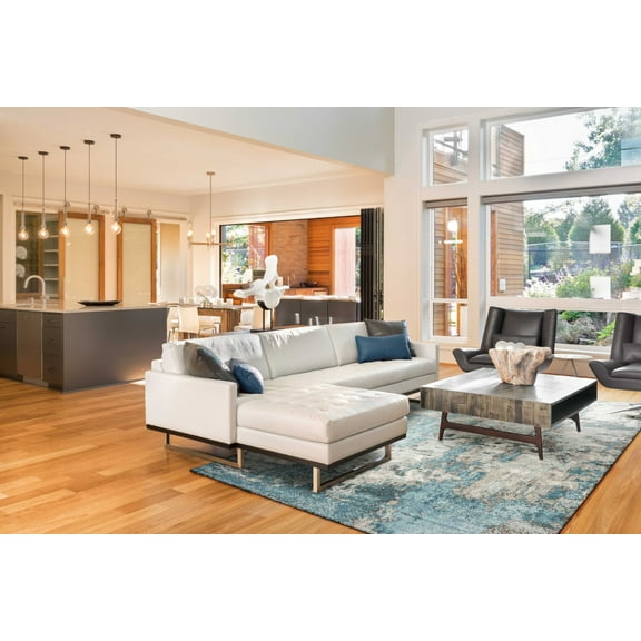 5'x8' Ivory Teal Machine Woven Abstract Indoor Area Rug