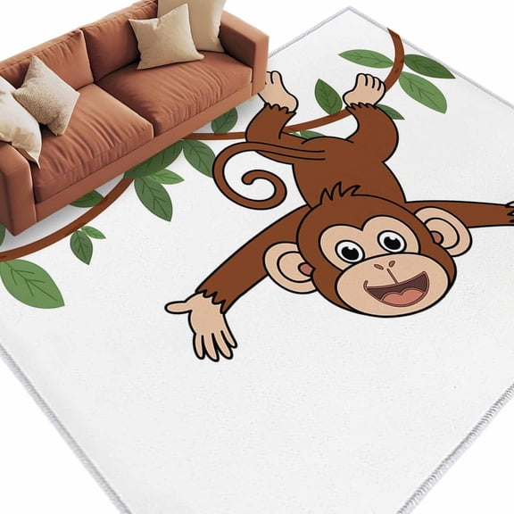5'x8' Large Area Rugs Brown Cute Monkey Washable Area Rugs Non-Slip Indoor Floor Mats Large Carpet for Living Room Bedroom Dining Room