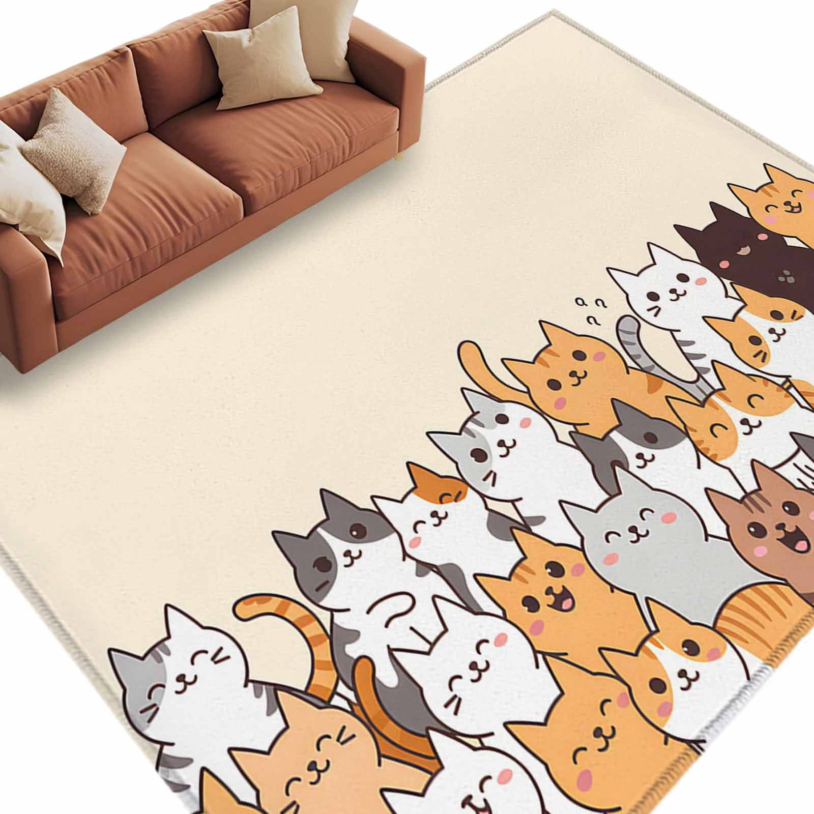 5'x8' Large Area Rugs Cartoon Cat Washable Area Rugs Non-Slip Indoor ...