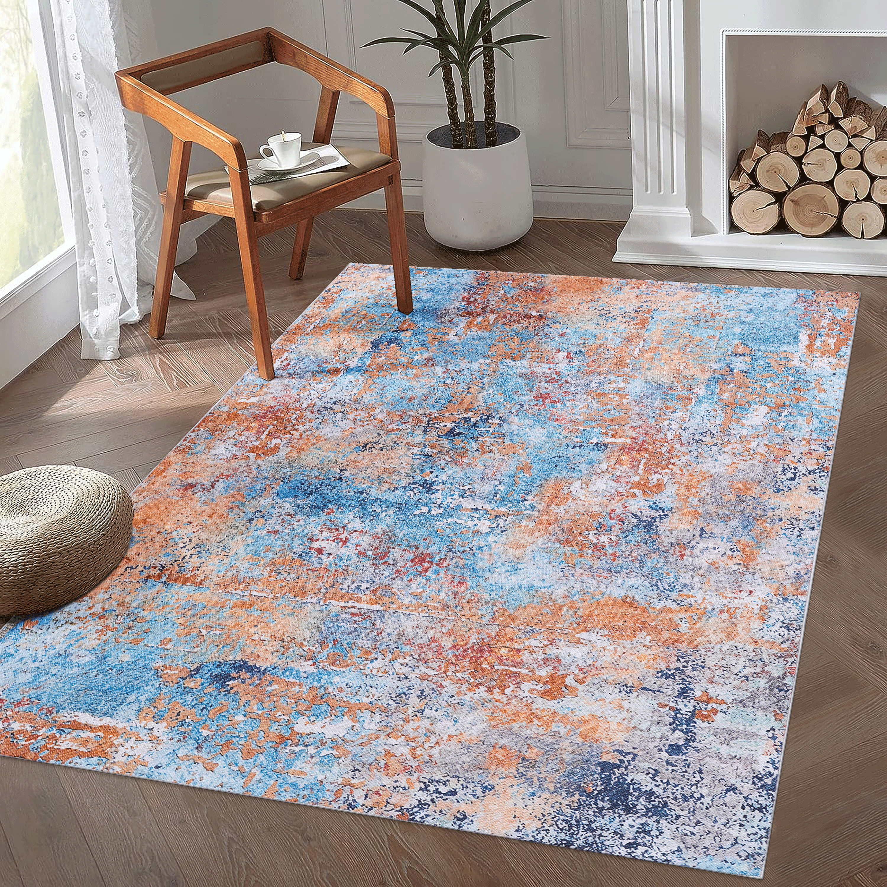 5'x8' Machine Washable Area Rug, Low-Pile Non-Slip Non-Shedding Foldable Rug, Kid & Pet Friendly for Living Room Bedroom Kitchen