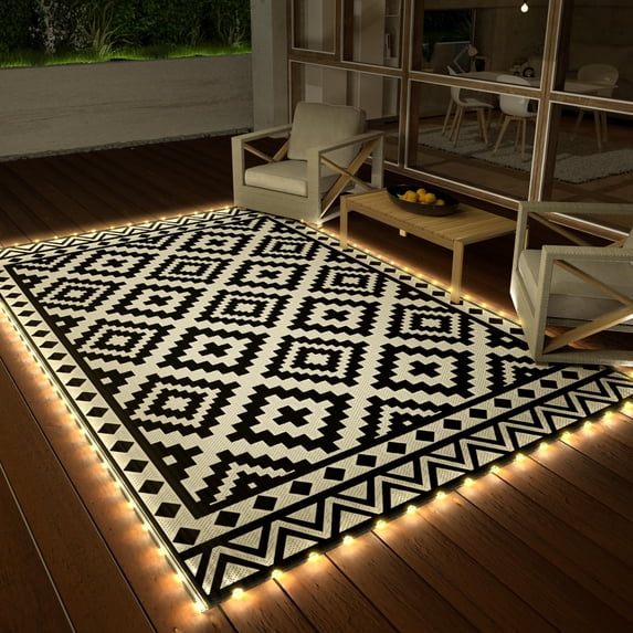 5'x8' Outdoor Rug Waterproof With Led Strip Light Reversible Plastic ...