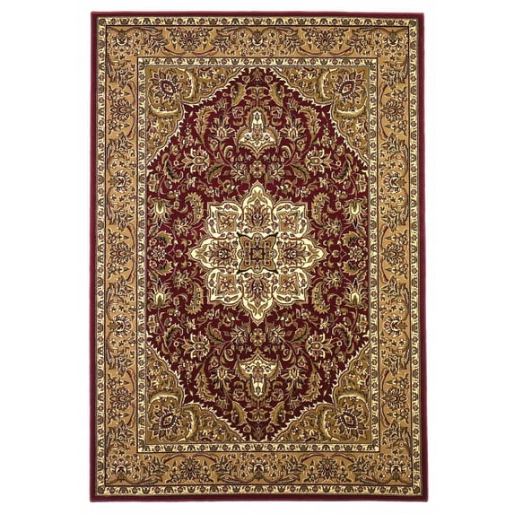 5'x8' Red Beige Machine Woven Floral Medallion Indoor Area Rug