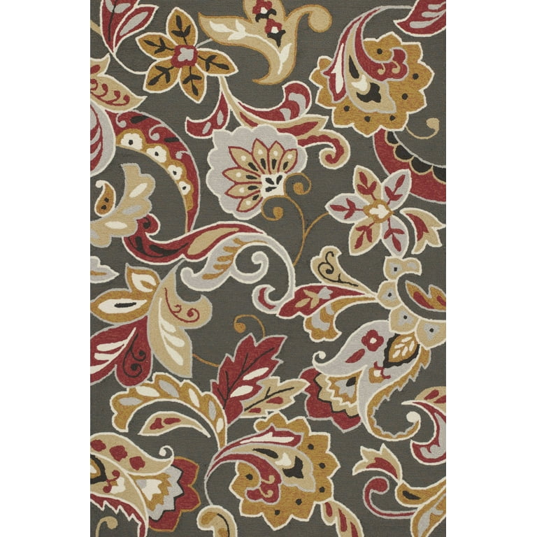 5'X8' Taupe Hand Hooked Uv Treated Floral Indoor Outdoor Area Rug 5'X8' Taupe Hand Hooked Uv Treated Floral Indoor Outdoor Area Rug