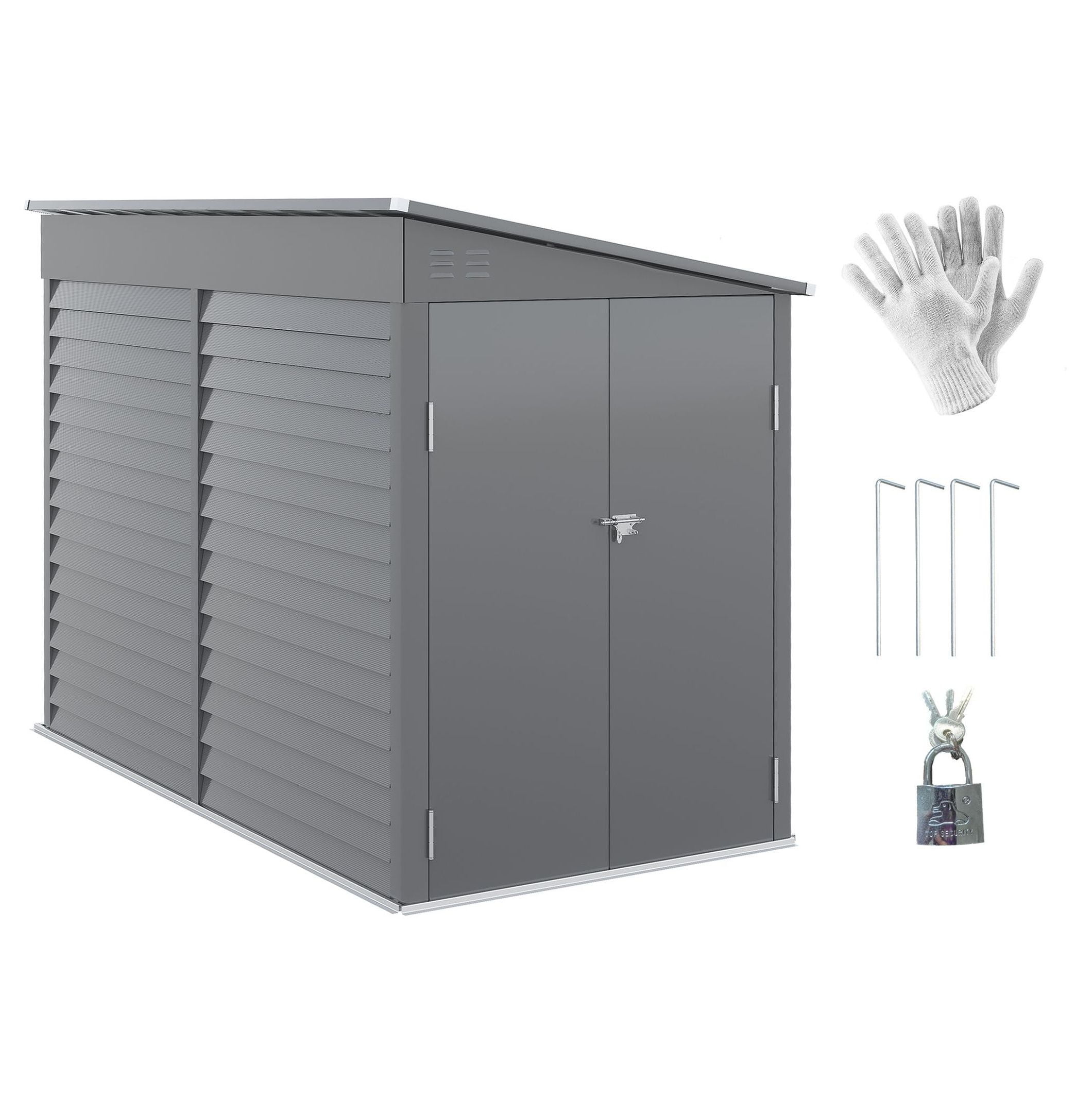 5'x9' Metal Storage Shed Outdoor, Lean To Tool House w/ Foundation, Lockable Door & Vents - Gray