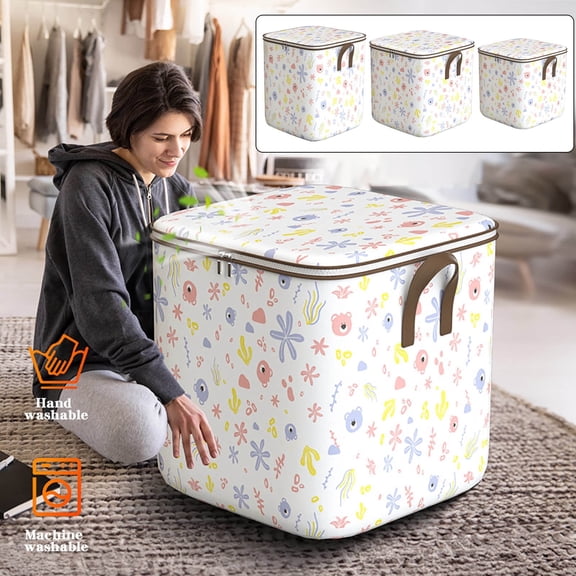 Under $5! xgfhyjeh Cloth Storage Bins Organizer with Lids, Foldable Clothes Storage Bags, Extra Large Capacity Closet Wardrobe Storage Box for Clothing Blanket Bedding, Toy Containers Chest