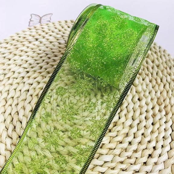 5 yards/roll Holiday Organza Ribbon Green Ribbon Silver Snowflake Glitter Ribbon for Gift Wrapping Christmas Decorations