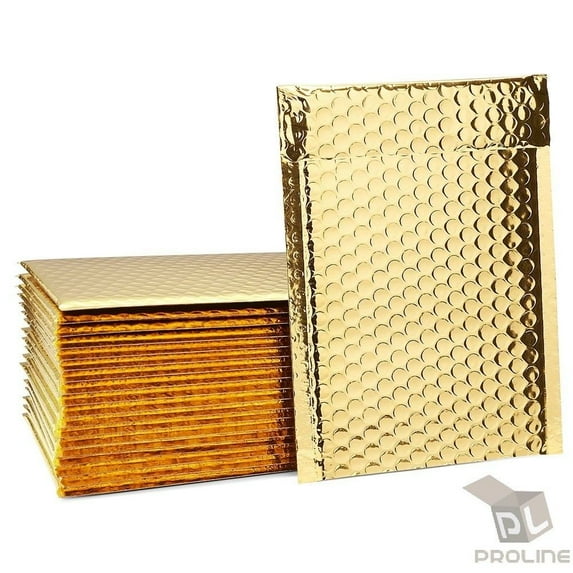 50 #0 Glamour Metallic Gold Poly Bubble Mailers Envelopes Bags 6.5" x 10" Extra Wide