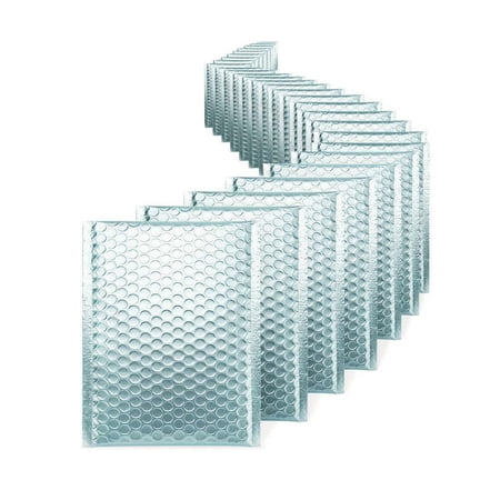 50 #000 Matte Metallic Ice Blue Poly Bubble Mailers 4x8 (Inner 4x7)
