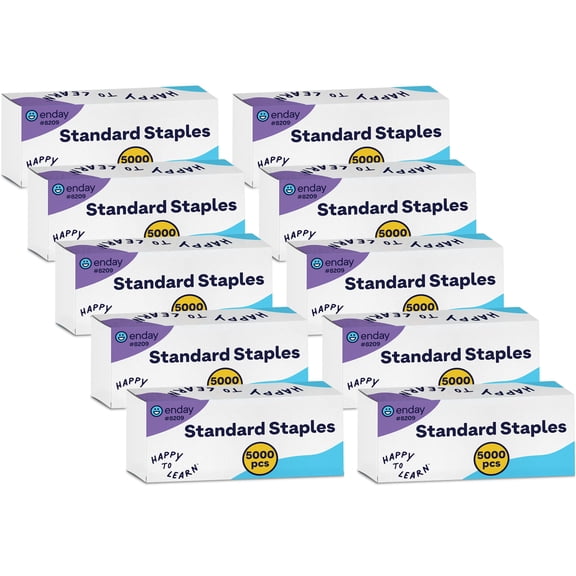 50,000 Standard Staples - 1/4 Inch Length, 210 per Strip, Jam-Free Chisel Point, Staples for Stapler, Replacement, Fits Standard Staplers, 10 Boxes of 5,000 Each, by enday