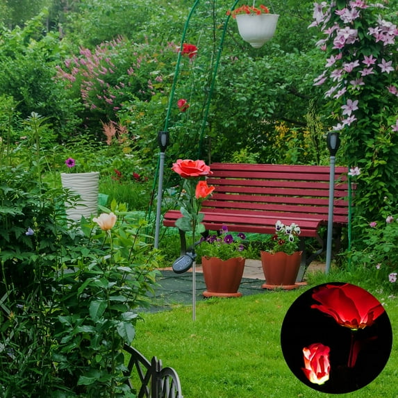 50% 0ff Clearance! LED Outdoor Flower Lamp Garden Garden Solar Rose Simulation Lights (double-headed)