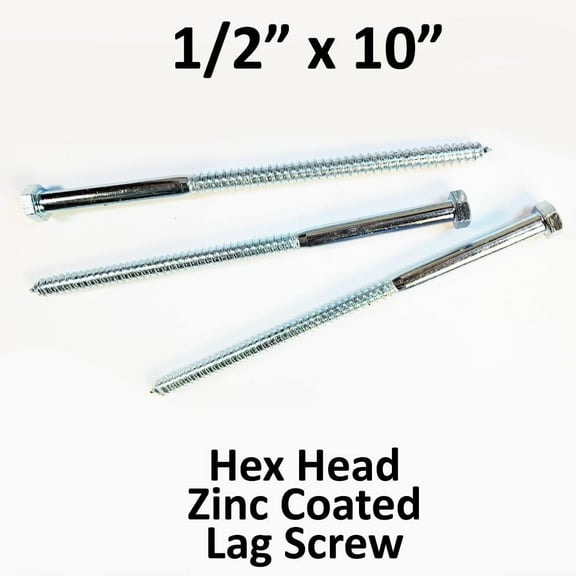 (50) 1/2" x 10" Lag Screws White Zinc