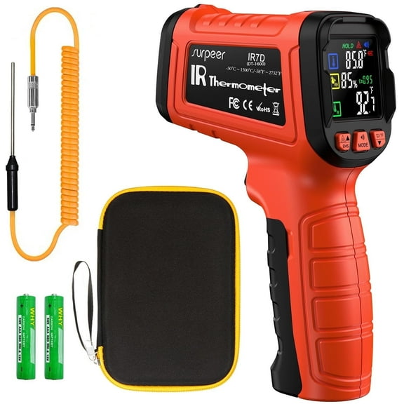 50:1 Infrared Thermometer Gun -58°F to 2732°F with K-Type Probe, High-Temp Laser ，Humidity Display