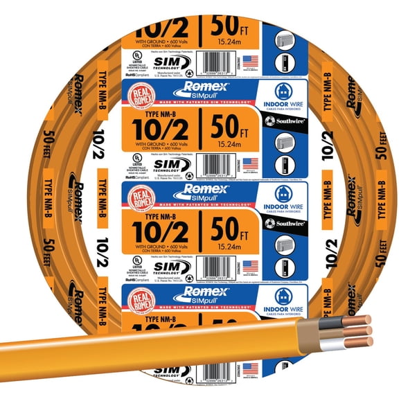 Southwire 50' 10- NM Wire Boxed ROMEX Cable W/Grnd Home & Garage Storage, Stackable Design