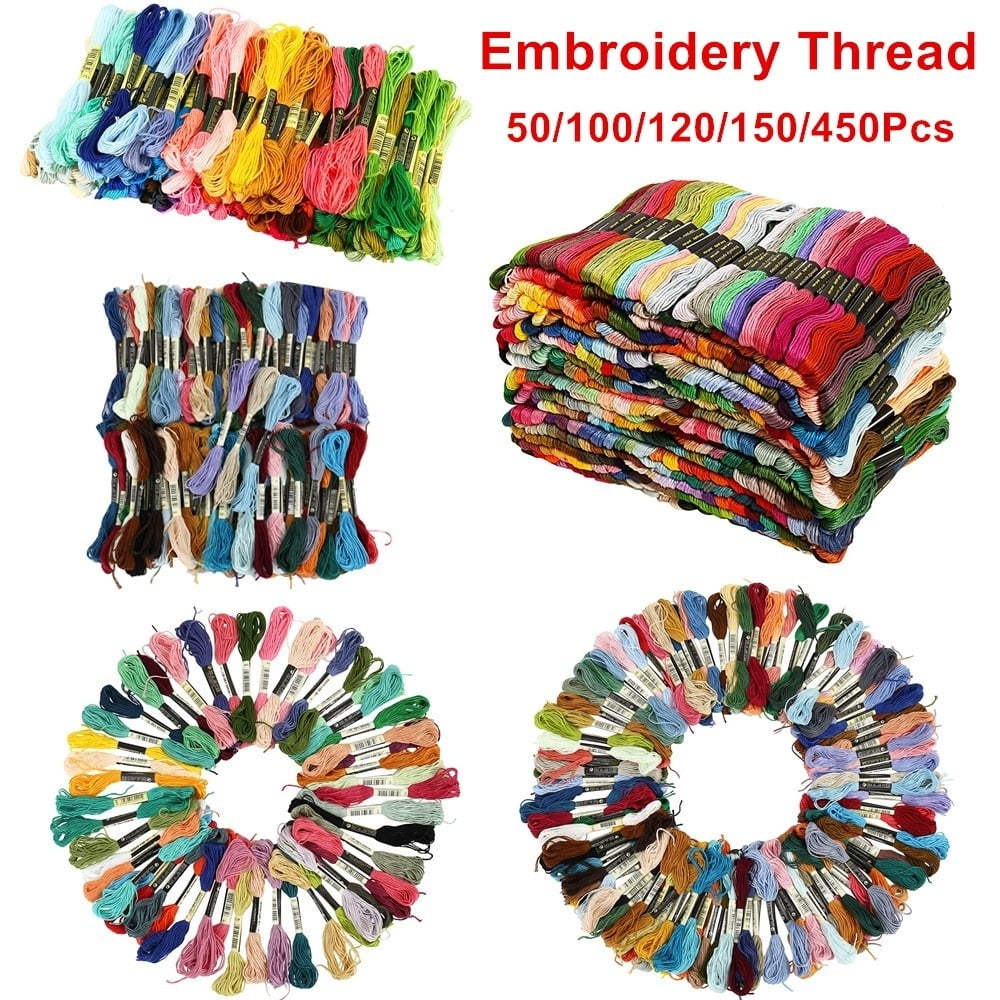 50/100/120/150/450Pcs Cotton DMC Cross Floss Stitch Thread Embroidery Sewing Skeins Multi Colors