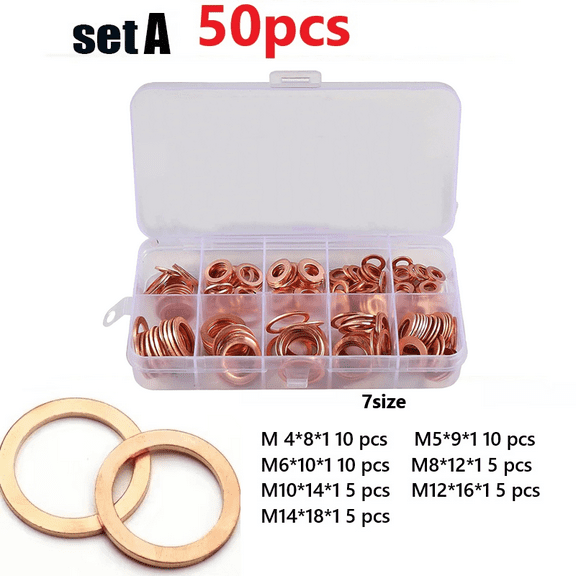 50/100/120 PCS Copper Washer Gasket Nut And Bolt Set Sealing Solid Gasket Washer Flat Ring Seal Assortment Kit For Sump P-lugs