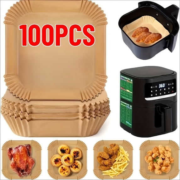50/100/200Pcs Square Disposable Liners, 9.05" Non-Stick Parchment Paper for Air Fryer, Baking, Microwave, Grease-Proof