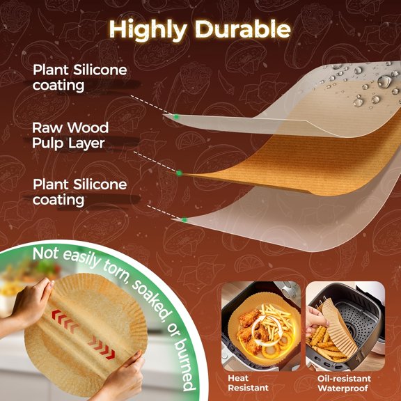 Non-Stick Air Fryer Liners 50/100/200 pcs | Heat & Oil Resistant, Easy Clean Paper for Air Fryer, Oven, Microwave, BBQ | Home & Commercial Kitchen Use, Holiday & Party Essential