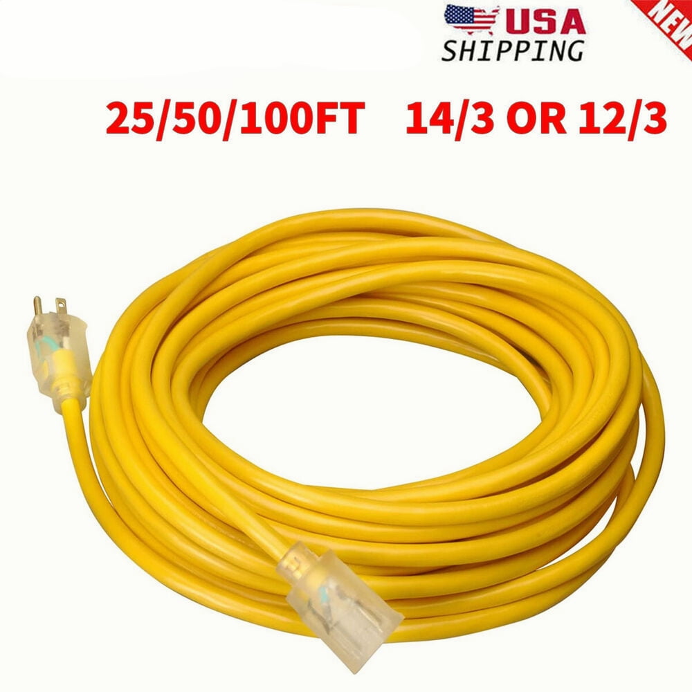 50/100 Foot Lighted Outdoor Extension Cord 12/3 SJTW Heavy Duty