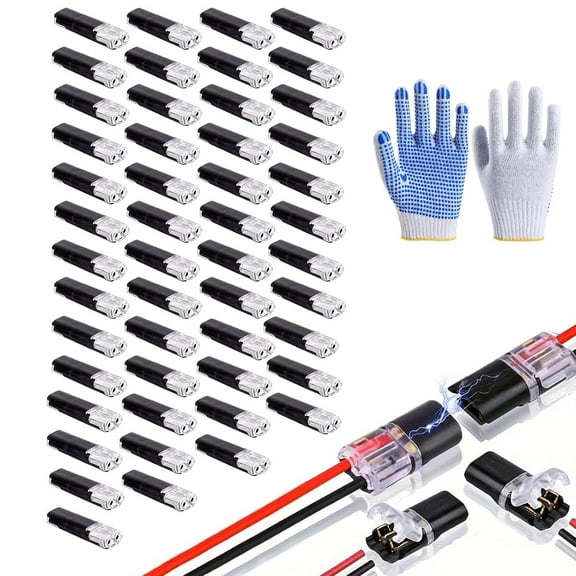 50/100-Pack Quick-Clip Fasteners, Double Wire Plug-in Connector with Locking Buckle, Multi Purpose Snap on Blocks, Quick Clip Fasteners Wire Connector, No-Tool Plastic Connectors (50pcs)