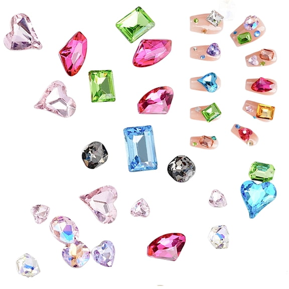 50/100 Pcs Mix Shape Nails Art Charm Pointed Bottom Nails Rhinestones Sparkling Nails Gemmed Charm Nails Crystals Charm