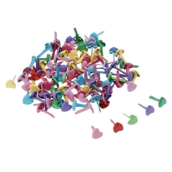 50/100 Pieces Colored Metal Heart Head Brads Paper Craft Fasteners 5x5x10mm