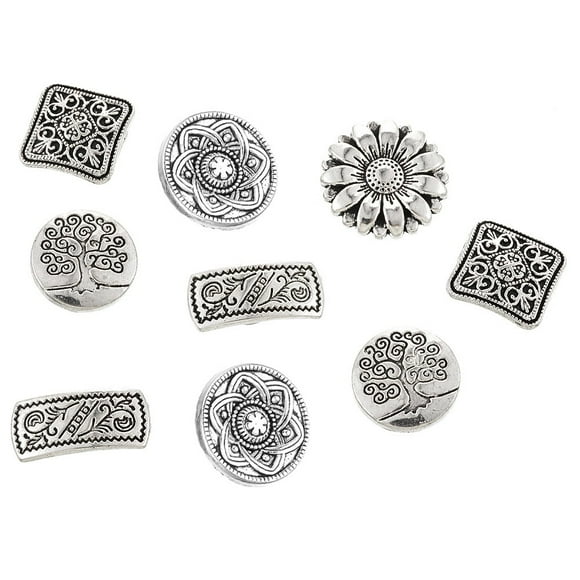 50/100 Pieces Metal Silver Buttons Antique Silver Color Assorted Metal Buttons Flower Decorative Metal Buttons Mixed Vintage Metal Round Buttons for DIY Crafts Sewing Decor