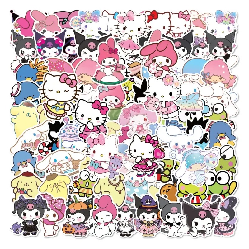 50/100 Sanrio Stickers Waterproof Cute Anime Sticker Pack Hello Kitty ...