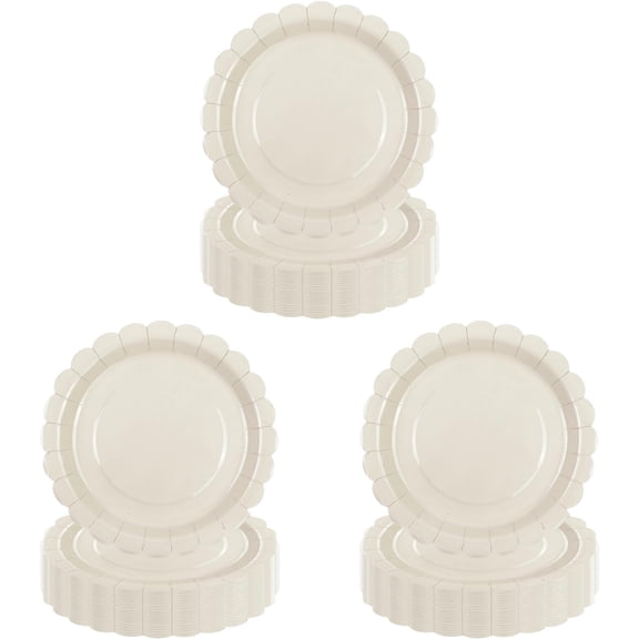 50-100PC Ivory Paper Plates 7 Inch Disposable Scalloped Plates Cute Dessert Cake Plate Party Dinner Plate for Wedding Bridal Shower Birthday Party Decorative Supplies